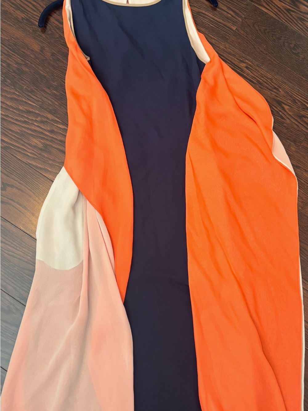 BCBGMaxAzria Navy, Orange & Blush Colorblock Sleeveless Tank Dress